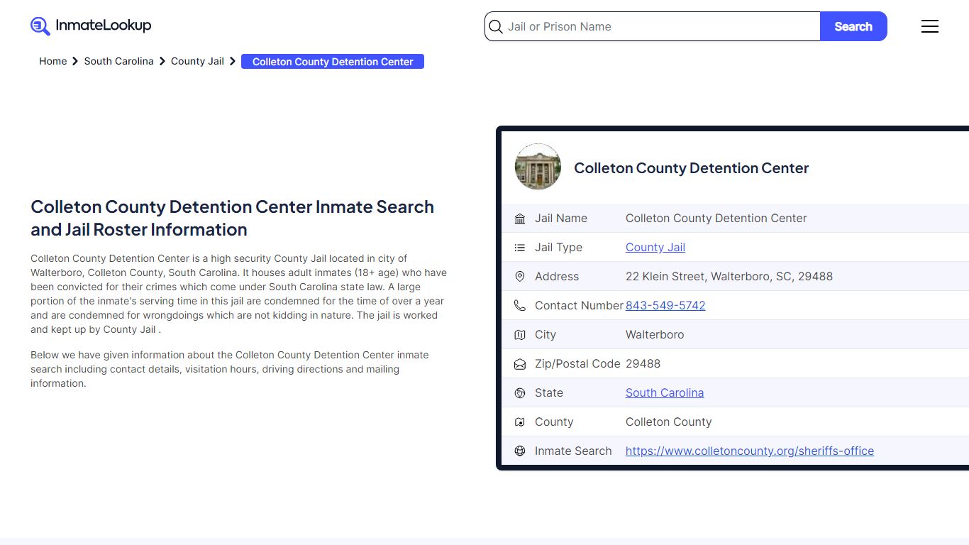 Colleton County Detention Center Inmate Search, Jail Roster, Bookings ...